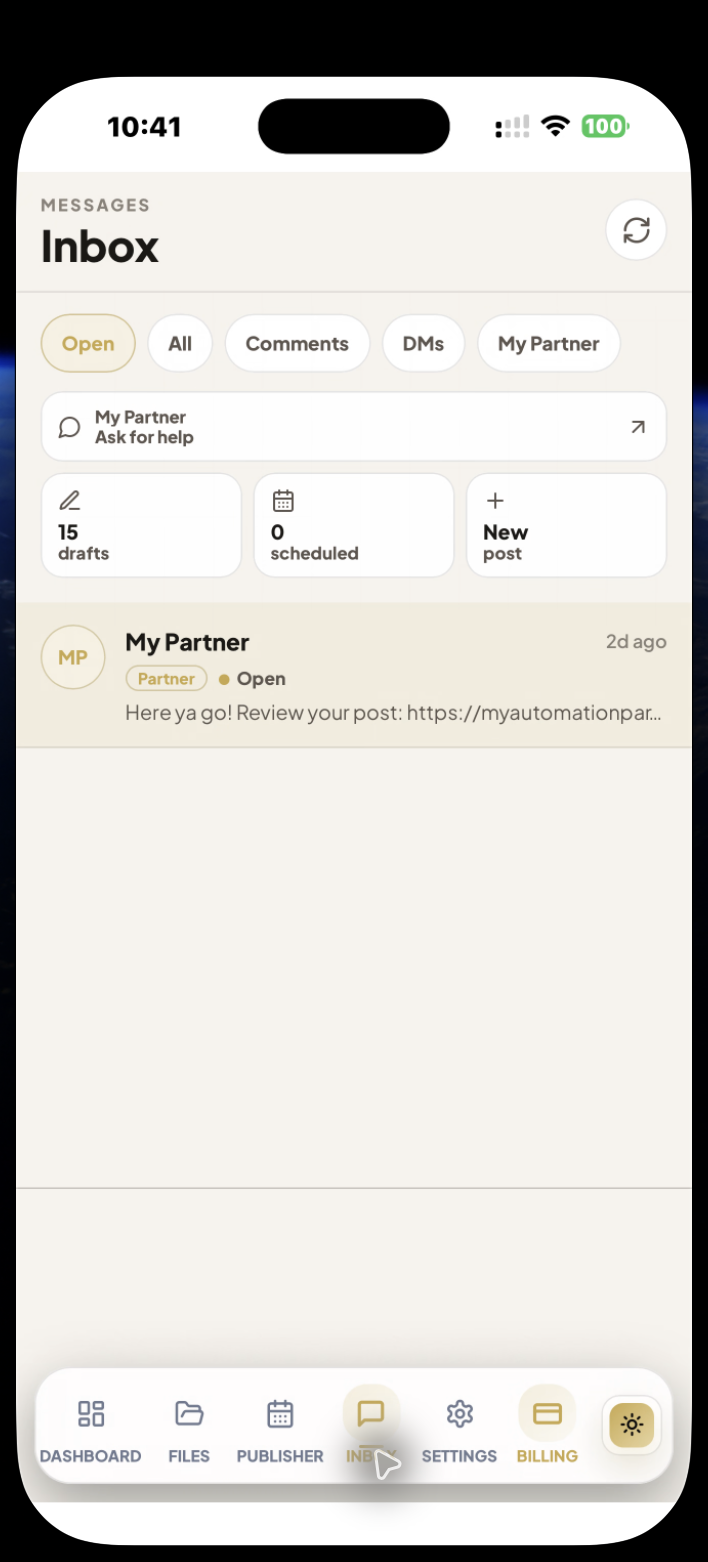 Current mobile My Partner inbox screenshot