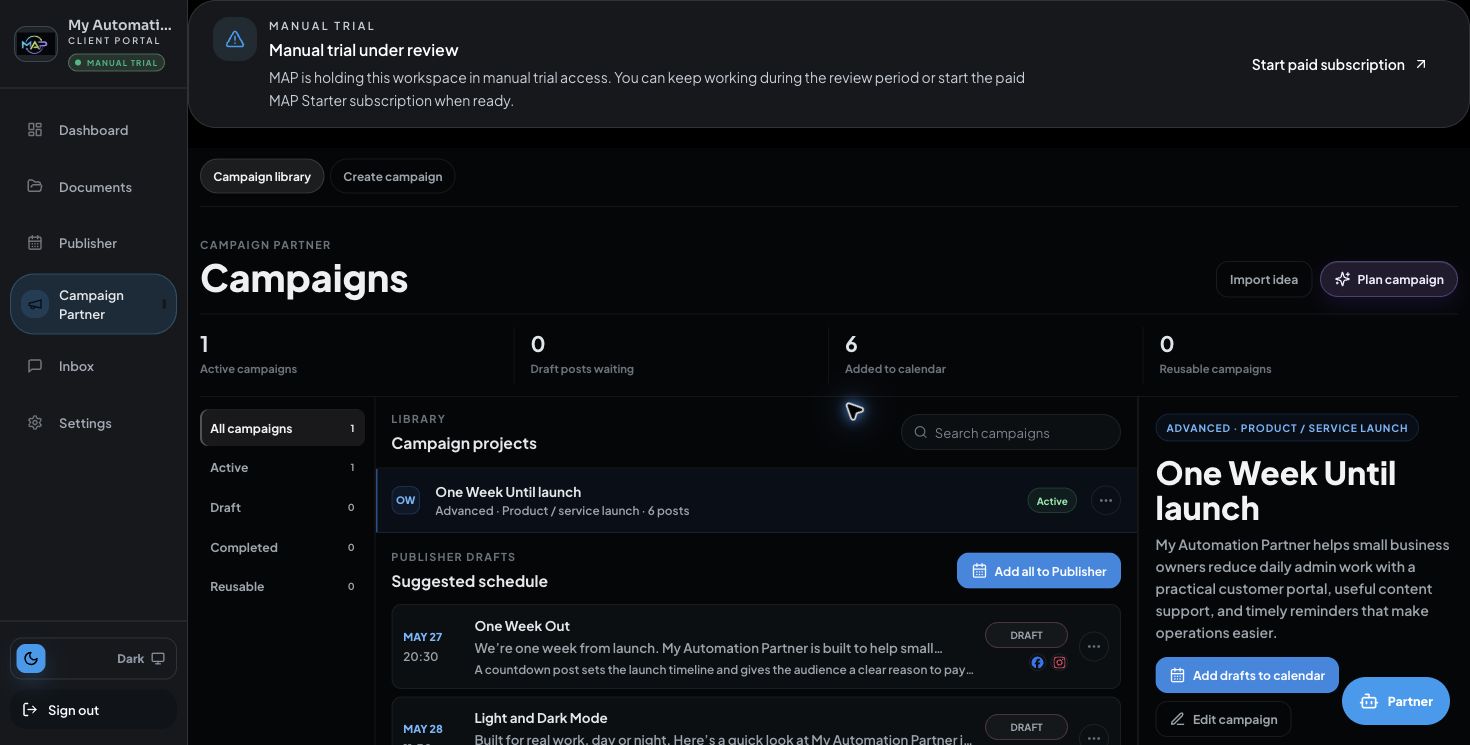 Campaign partner screen