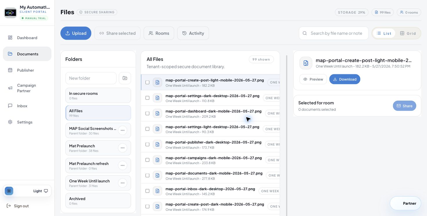 Documents workspace screen