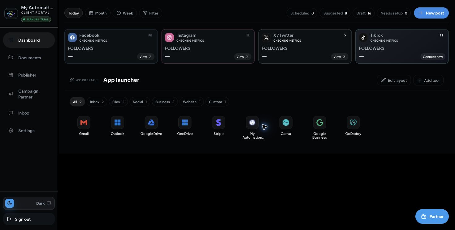 Dashboard overview screen